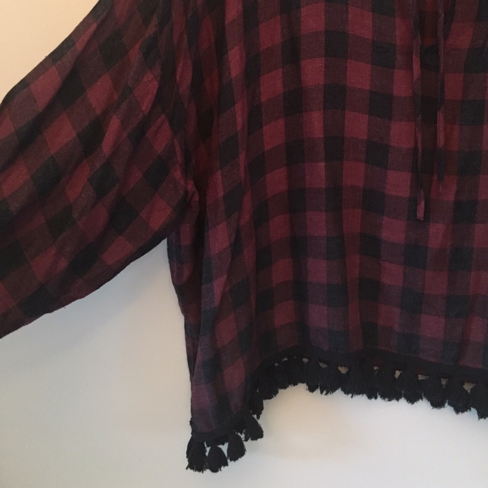 ZARA buffalo plaid oversized top with tassel hem - Picture 3 of 5